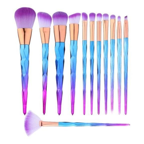 Other - 12 pc Rainbow Mermaid Diamond Point Make Up Brush Set